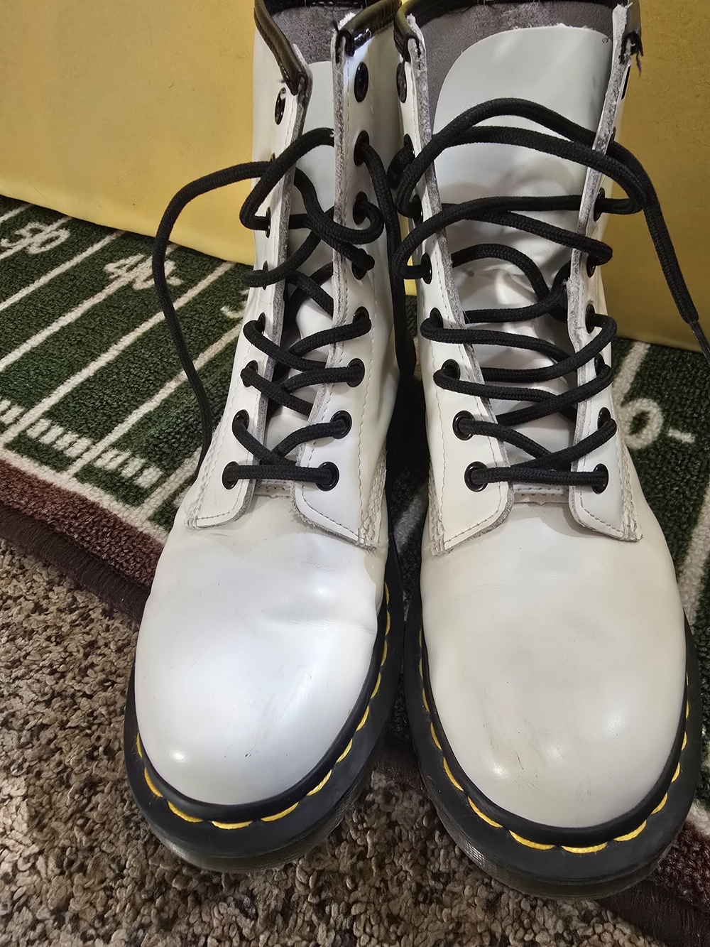 White DR Martens Combat Boots with Black Laces - Classic Women's Lace-Up Boots